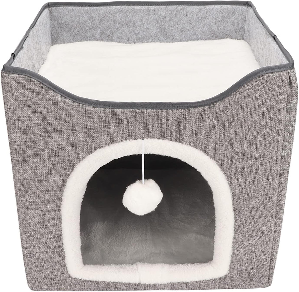 Grotta Letto per Gatti CaveWarm™ – Struttura Stabile & Pompon, Ideale per Inverno e Estate