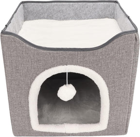 Grotta Letto per Gatti CaveWarm™ – Struttura Stabile & Pompon, Ideale per Inverno e Estate