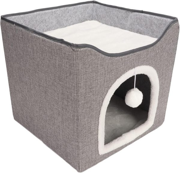 Grotta Letto per Gatti CaveWarm™ – Struttura Stabile & Pompon, Ideale per Inverno e Estate