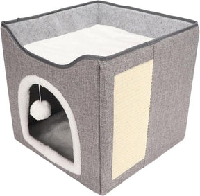Grotta Letto per Gatti CaveWarm™ – Struttura Stabile & Pompon, Ideale per Inverno e Estate