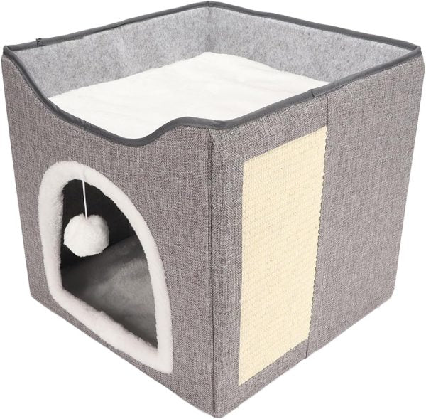 Grotta Letto per Gatti CaveWarm™ – Struttura Stabile & Pompon, Ideale per Inverno e Estate