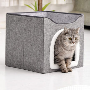 Grotta Letto per Gatti CaveWarm™ – Struttura Stabile & Pompon, Ideale per Inverno e Estate